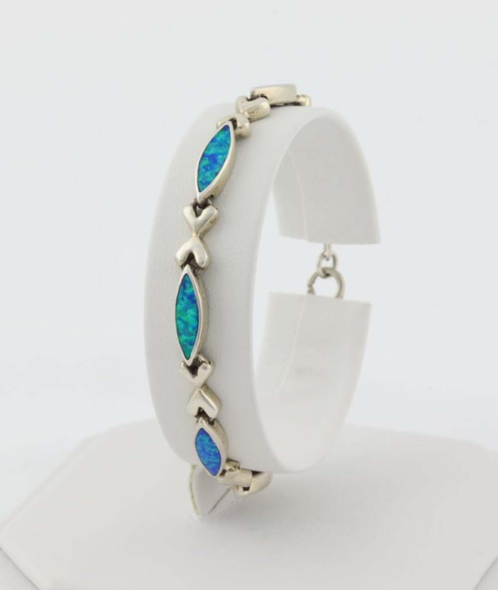 Sterling Silver Lab Created Blue Opal Tennis Bracelet 7" inch